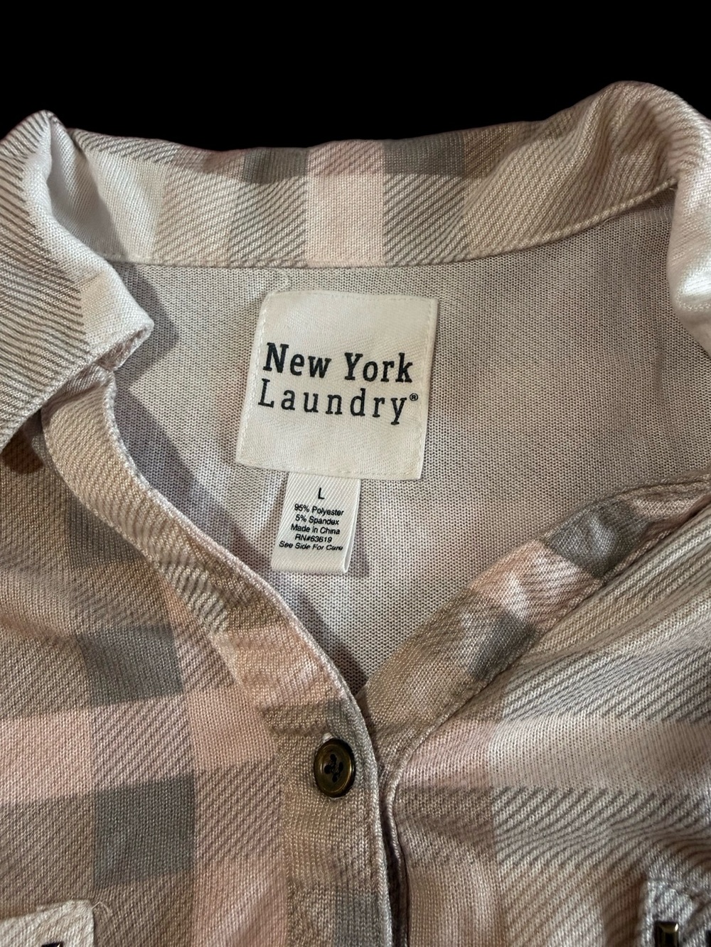 New York Laundry Beige and Cream Plaid Button-Front Shirt - Picture 2 of 2